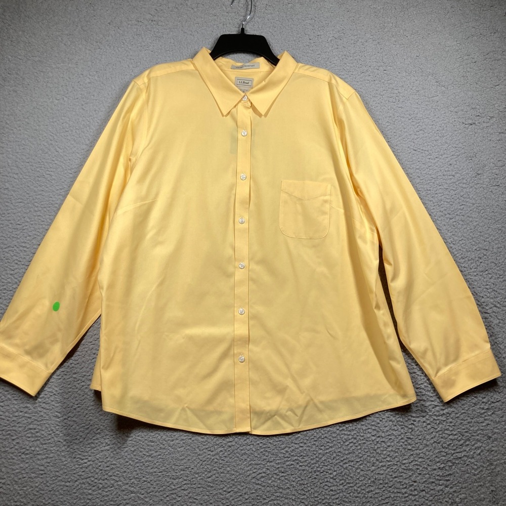 LL Bean Button Shirt Women Plus 3X Yellow Wrinkle Resistant Cotton NEW with FLAW